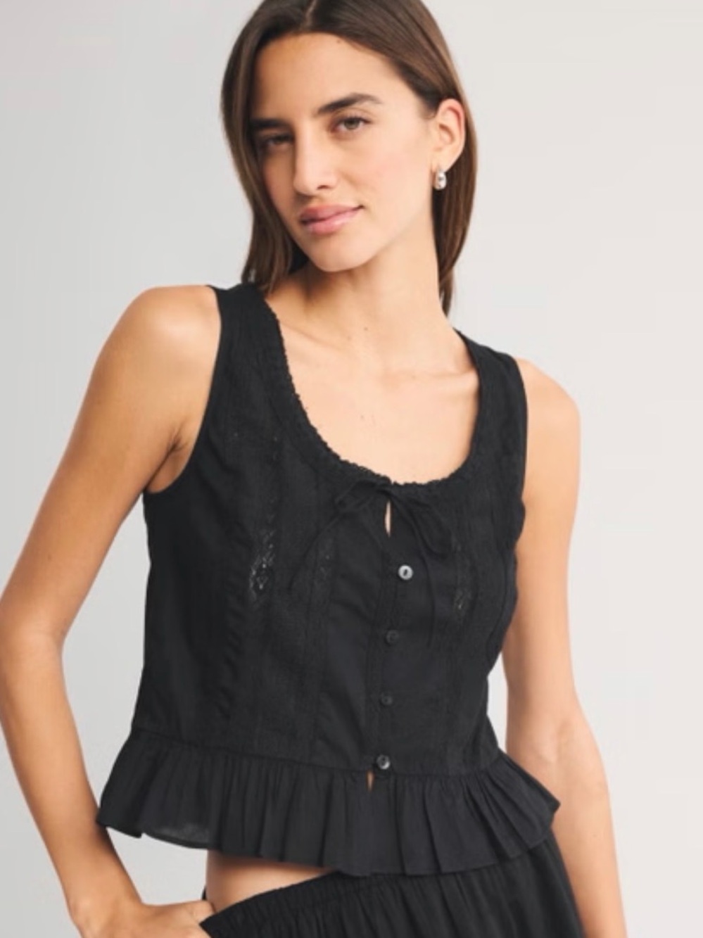 NWOT Abercrombie 100% Cotton Button Through Lace Trim Tank